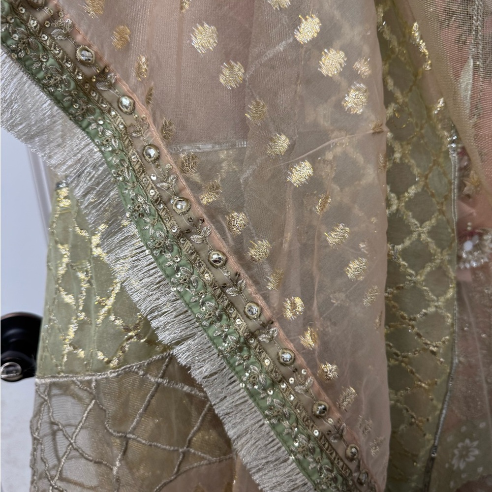 Sahara Peach and Gold Embroidered Kurta Set - Picture 6 of 12